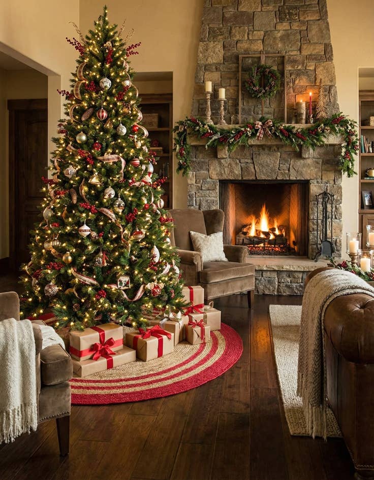 Detail image of 7' 1 x 7' 1  Hand Braided Christmas Tree Skirt