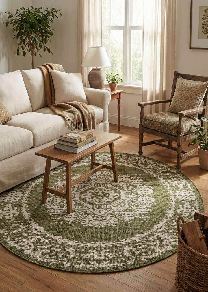 6' x 6' Easy-Clean Traditional Indoor / Outdoor Round Rug