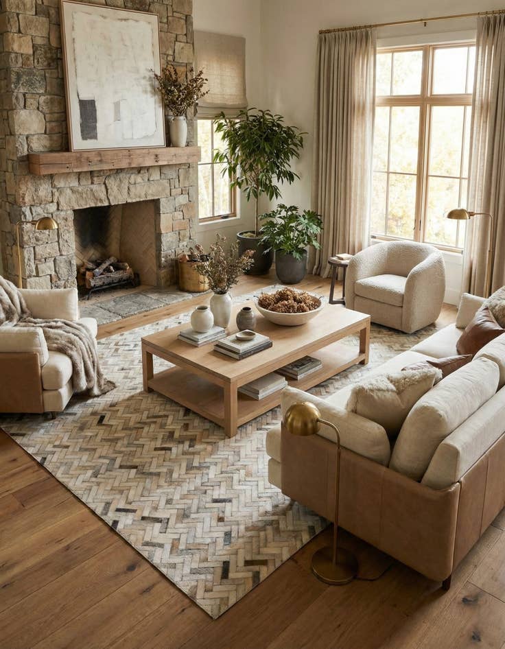 Detail image of  5' 3 x 7' 5 Cowhide Leather Rug