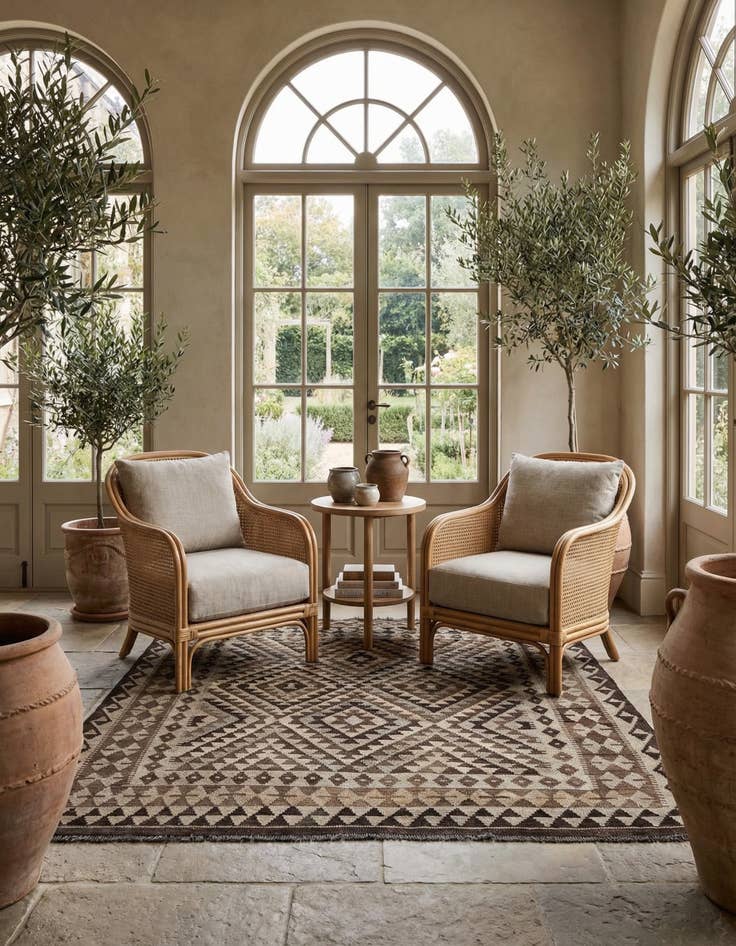 Detail image of  4' 6 x 5' 10  Hand Woven Kilim Maymana Wool Rug