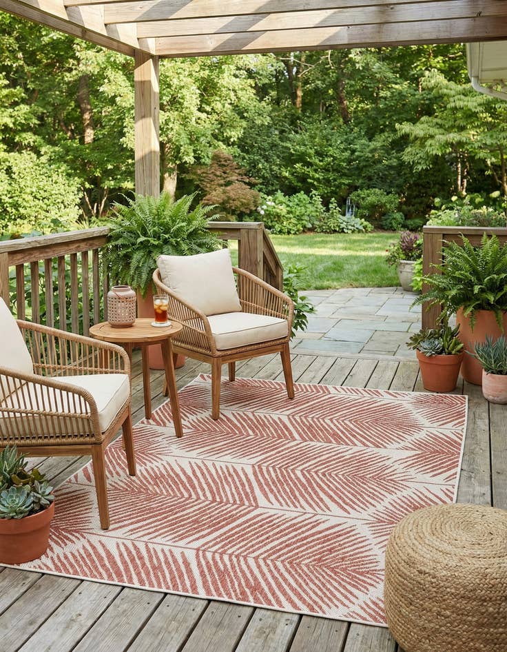 Detail image of 5' 3 x 7' 7  Washable Botanical Indoor / Outdoor Rug