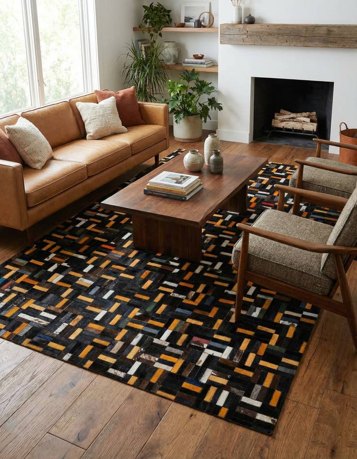 Detail image of  5' 2 x 8' Cowhide - Patchwork Rug