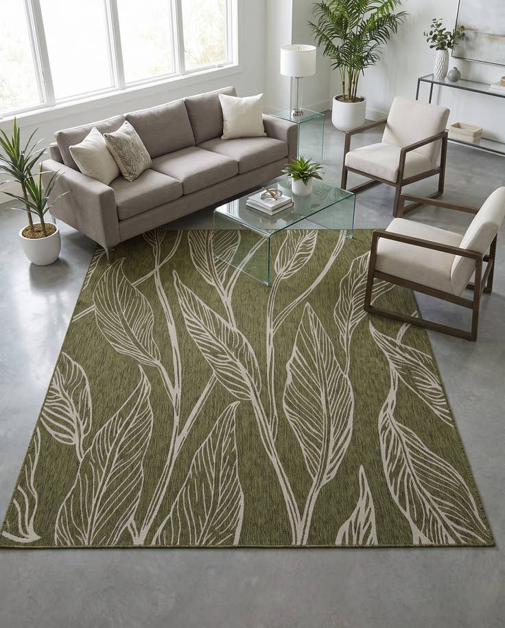 Detail image of 10' x 10' Easy-Clean Botanical Indoor / Outdoor Square Rug