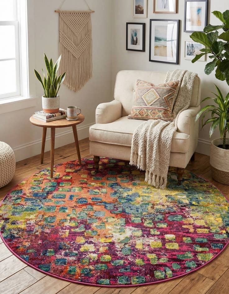 Detail image of 5' x 5'  Washable Barcelona Round Rug
