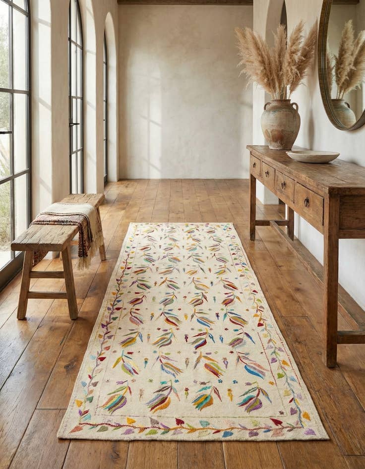 Detail image of 3' 9 x 9' 5  Hand Woven Kilim Suzani Wool Runner Rug