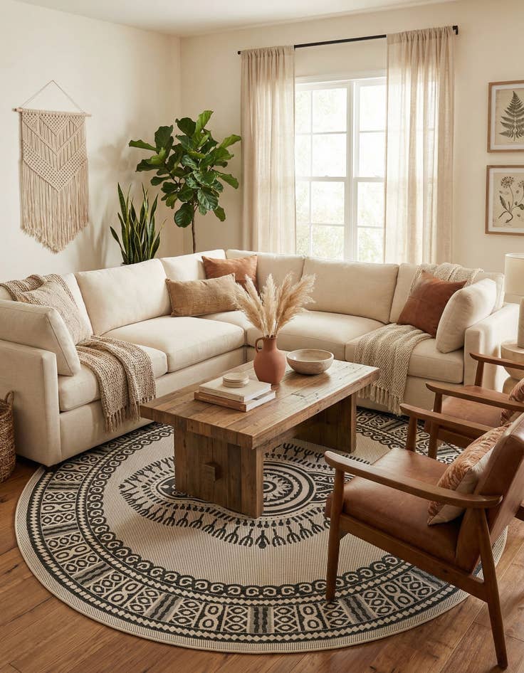 Detail image of 10' x 10'  Washable Traditional Indoor / Outdoor Round Rug