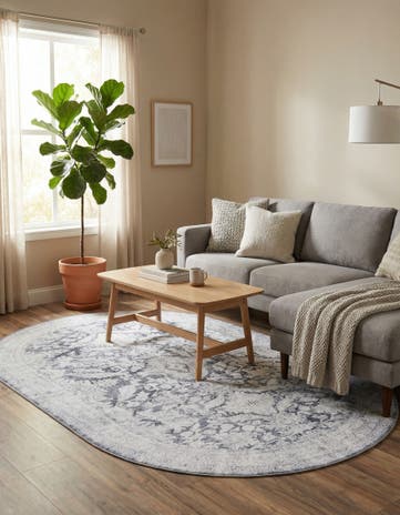 Charcoal Washable Timeless Oval Rug