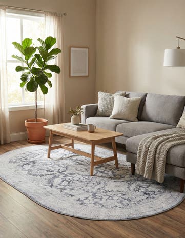 Charcoal Washable Timeless Oval Rug