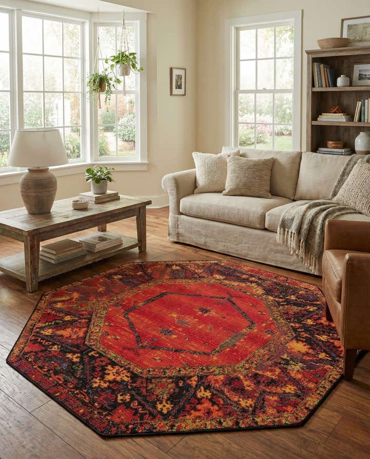 5' 3 x 5' 3 Easy-Clean Tribal Indoor / Outdoor Octagon Rug