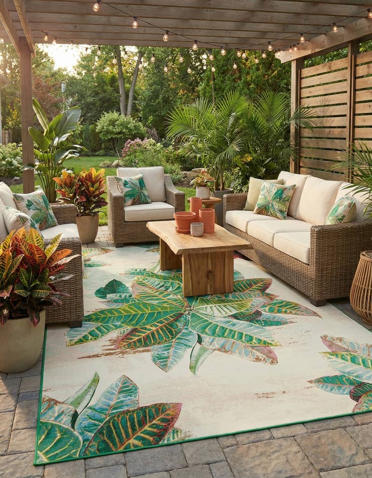 Detail image of 9' x 12'  Washable Botanical Indoor / Outdoor Rug