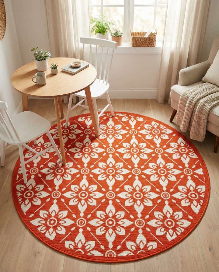 4' x 4' Easy-Clean Lattice Indoor / Outdoor Round Rug