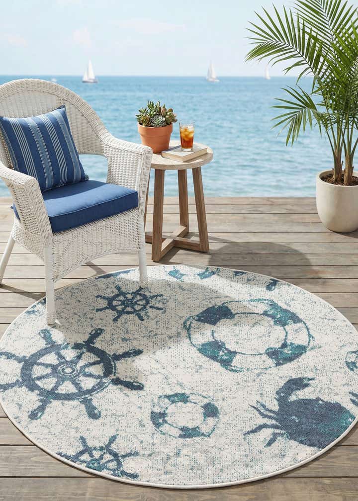 4' x 4' Easy-Clean Coastal Indoor / Outdoor Round Rug