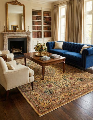 6' 6 x 9' 3 Hand Knotted Kashan Persian Wool Rug