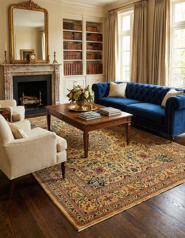 6' 6 x 9' 3 Hand Knotted Kashan Persian Wool Rug