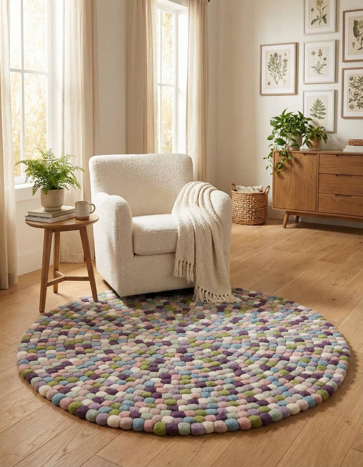 Detail image of 4' 1 x 4' 1 Felt Ball Wool Round Rug