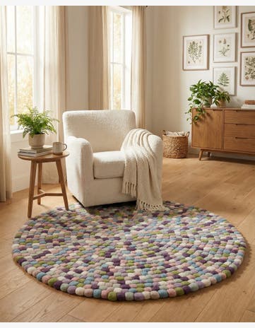4' 1 x 4' 1 Felt Ball Wool Round Rug