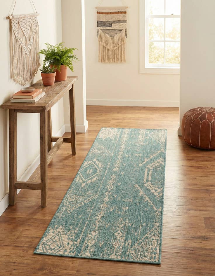 Detail image of 2' x 5' 3  Washable Bohemian Indoor / Outdoor Runner Rug