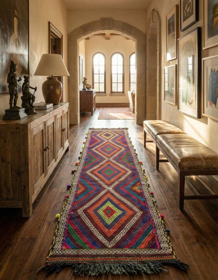 Detail image of 2' 3 x 8' 10  Hand Woven Kilim Fars Wool Runner Rug