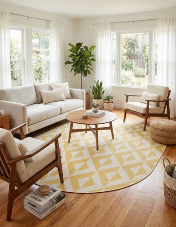 Yellow Easy-Clean Jill Zarin Napa Indoor / Outdoor Oval Rug