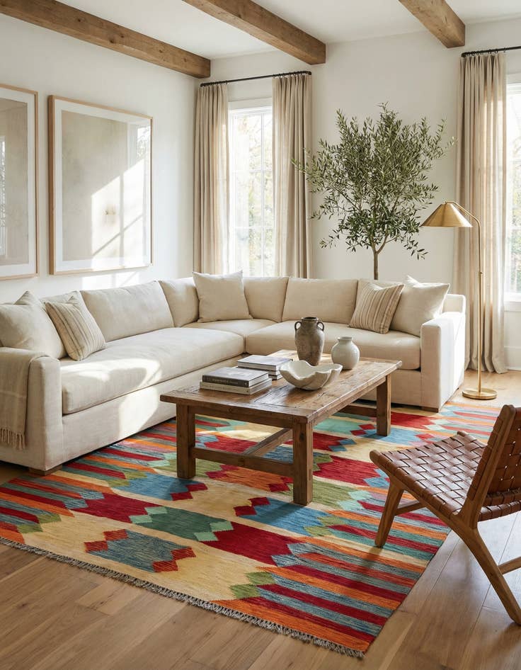 Detail image of 6' 5 x 9' 10  Hand Woven Kilim Modern Wool Rug