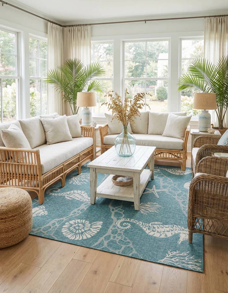 Detail image of  7' 10 x 7' 10  Washable Coastal Indoor / Outdoor Square Rug