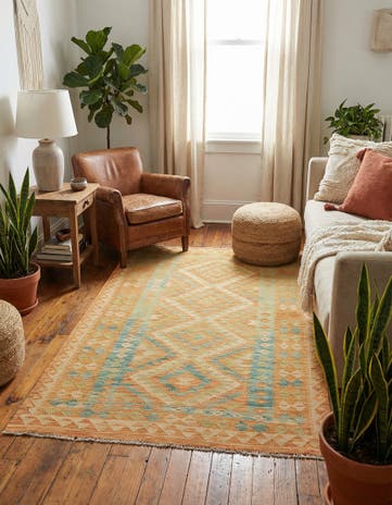 3' 4 x 5' 2 Hand Woven Kilim Waziri Wool Rug