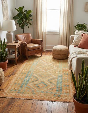 3' 4 x 5' 2 Hand Woven Kilim Waziri Wool Rug
