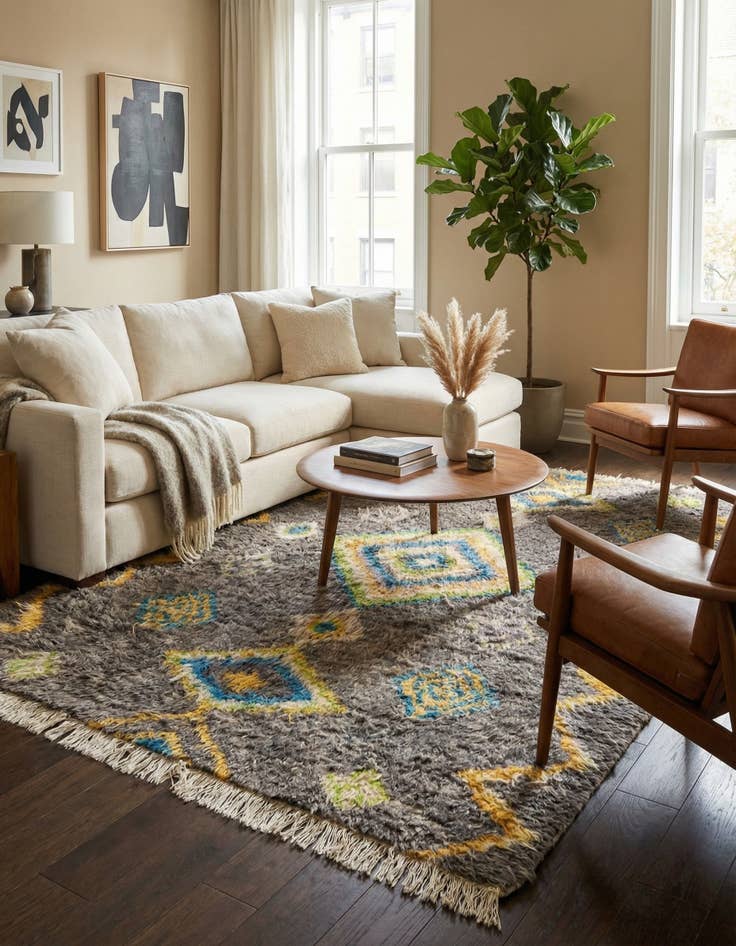 Detail image of 5' 8 x 8'  Hand Knotted Moroccan Wool Rug