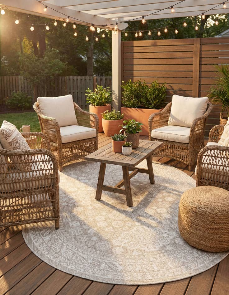 Detail image of 5' 3 x 8'  Washable Aztec Indoor / Outdoor Oval Rug