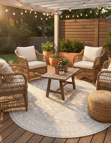 Light Gray Easy-Clean Aztec Indoor / Outdoor Oval Rug