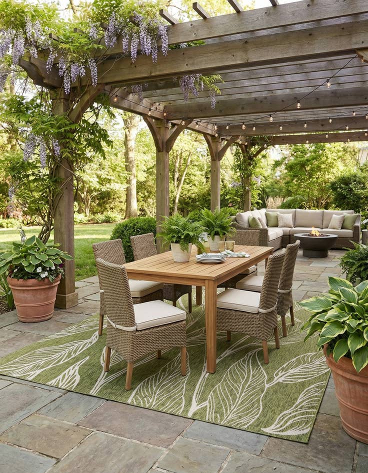 Detail image of  13' x 13'  Washable Botanical Indoor / Outdoor Square Rug