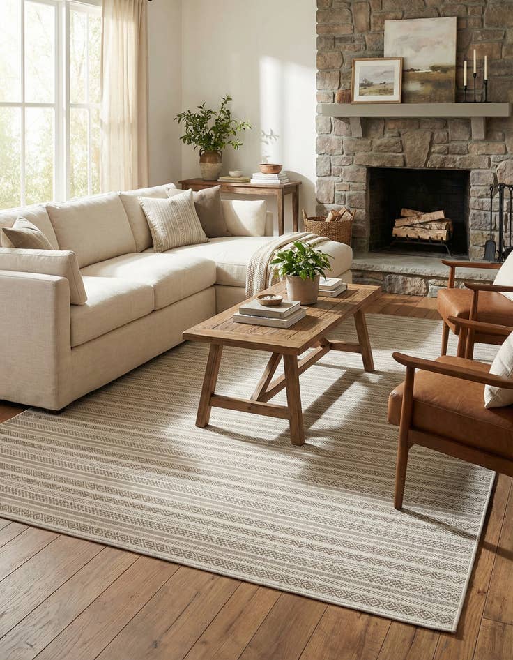 Detail image of 7' 10 x 11'  Washable Striped Indoor / Outdoor Rug