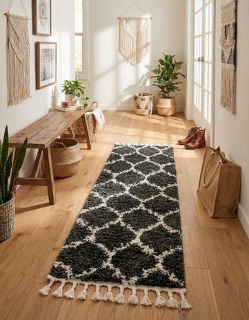 Black and White Athena Shag Runner Rug