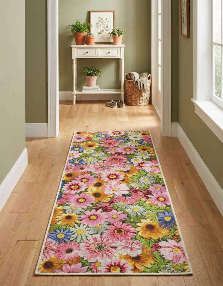 Detail image of  2' x 5'  Washable Botanical Indoor / Outdoor Runner Rug