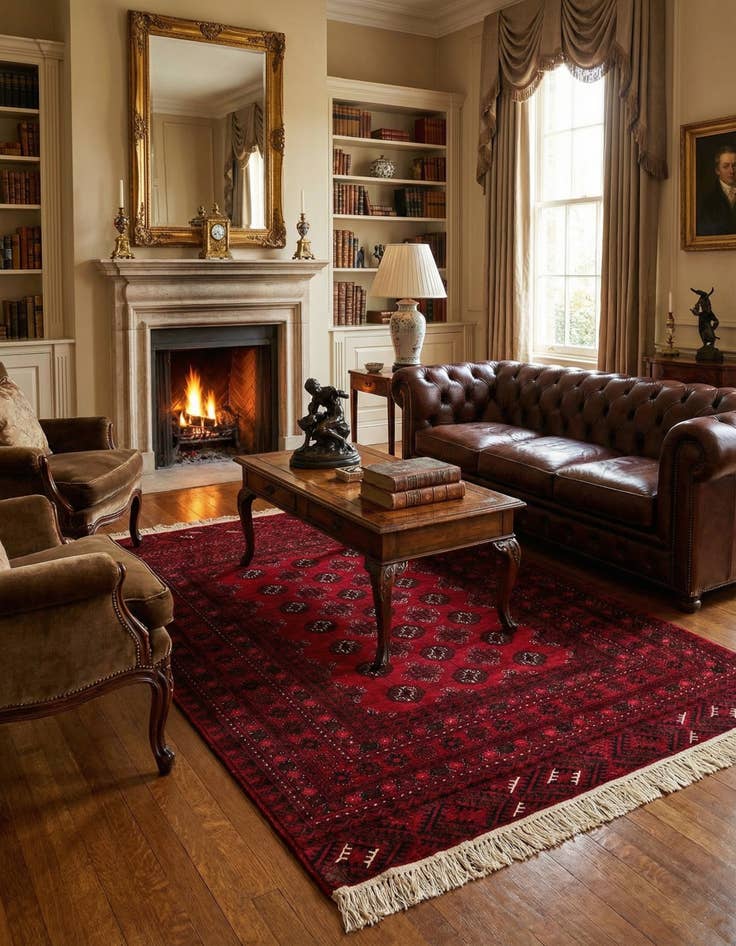 Detail image of 4' 1 x 6' 5  Hand Knotted Afghan Akhche Oriental Wool Rug