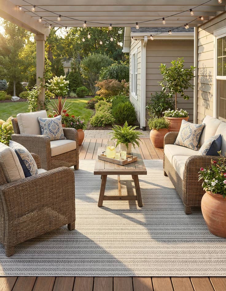 Detail image of 7' 10 x 7' 10  Washable Striped Indoor / Outdoor Square Rug