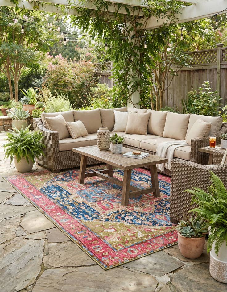 Detail image of 6' x 9'  Washable Traditional Indoor / Outdoor Rug