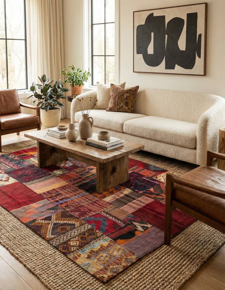 Detail image of 4' x 5' 9  Hand Woven Kilim Patchwork Wool Rug