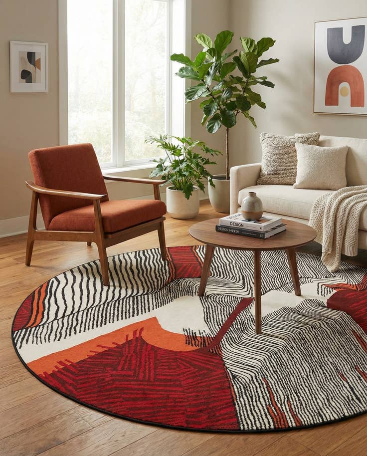 Detail image of 8' x 8' Easy-Clean Modern Indoor / Outdoor Round Rug