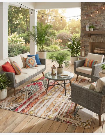 Multi Beige Easy-Clean Casablanca Indoor / Outdoor Square Rug