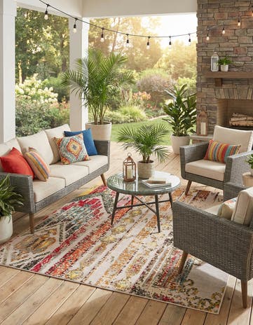 Multi Beige Easy-Clean Casablanca Indoor / Outdoor Square Rug