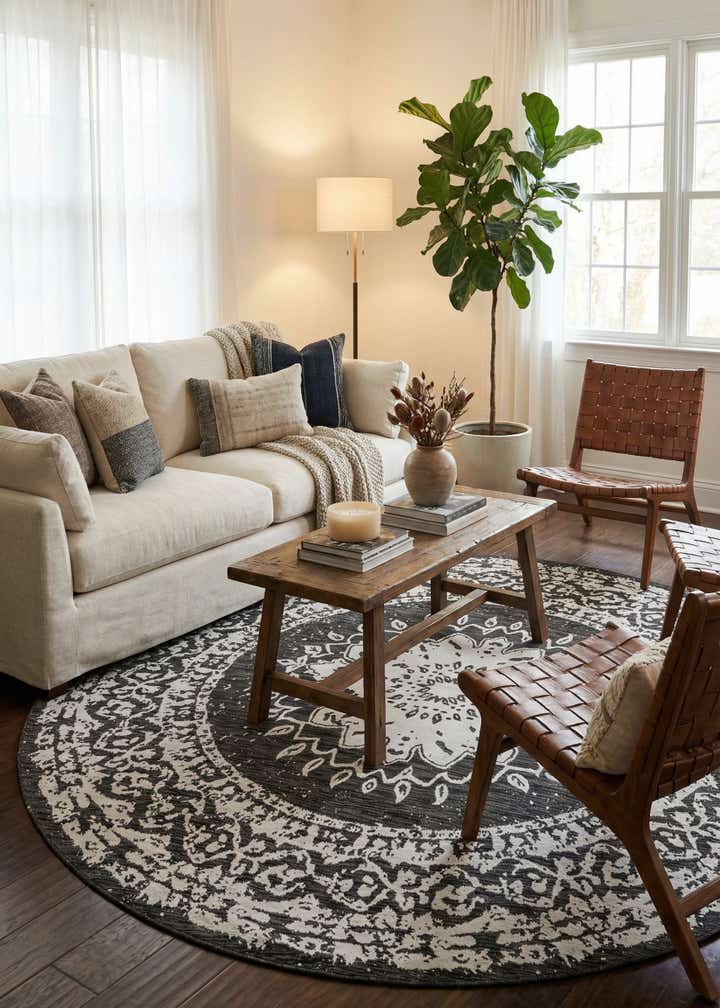 10' x 10' Easy-Clean Traditional Indoor / Outdoor Round Rug
