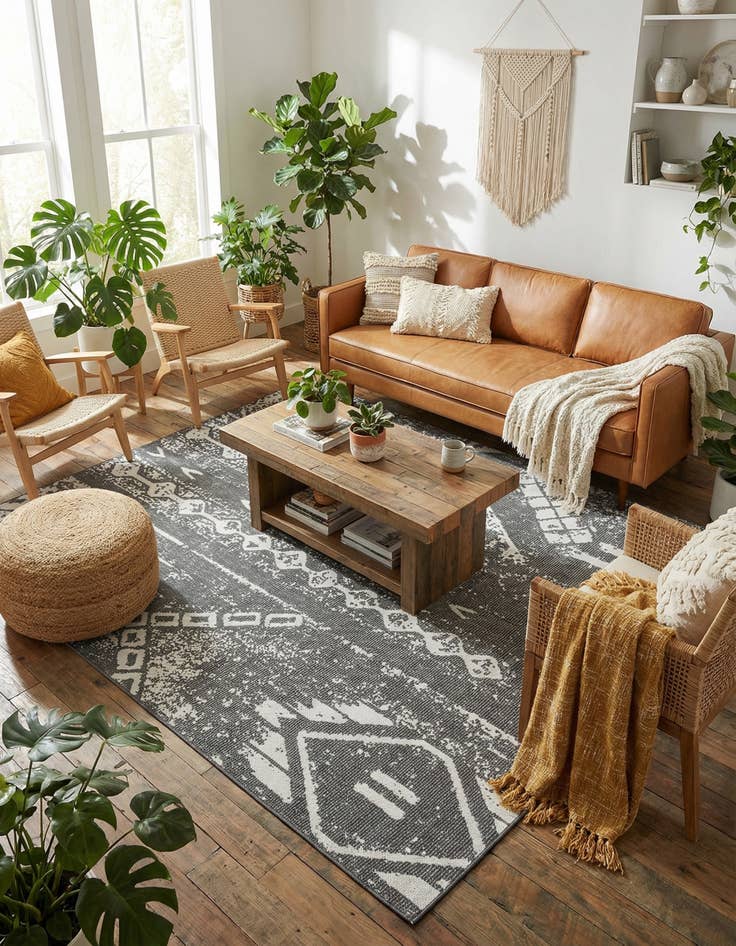 Detail image of 7' 10 x 10'  Washable Bohemian Indoor / Outdoor Rug