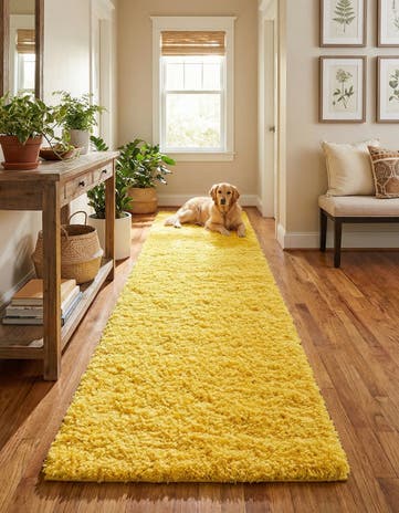 Tuscan Sun Yellow Solid Shag Runner Rug