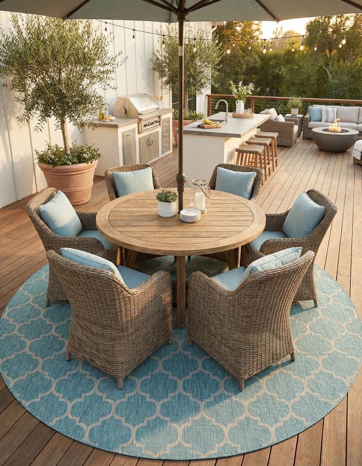 Detail image of 13' x 13' Easy-Clean Trellis Indoor / Outdoor Round Rug