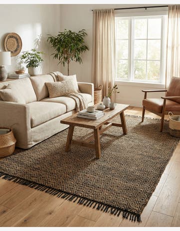 Black Hand Woven Braided Jute Rug