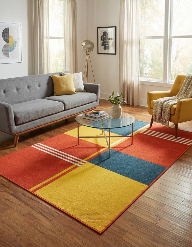 Detail image of  5' 3 x 8'  Washable Modern Indoor / Outdoor Rug