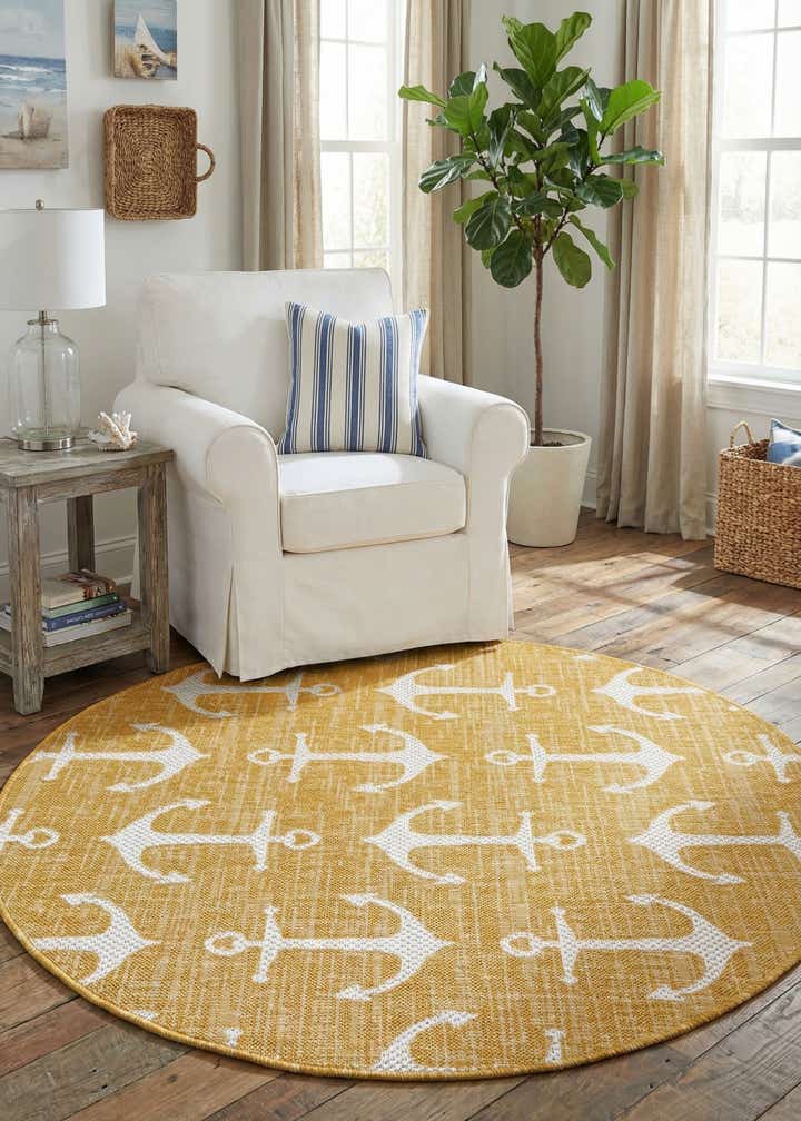 4' x 4' Easy-Clean Coastal Indoor / Outdoor Round Rug