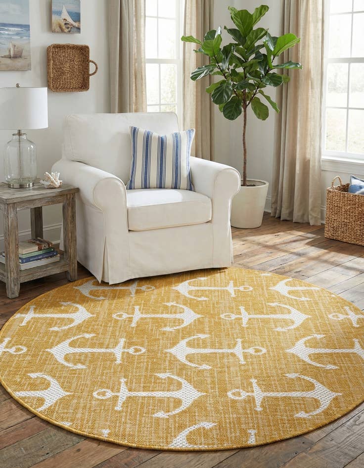 Detail image of 4' x 4'  Washable Coastal Indoor / Outdoor Round Rug