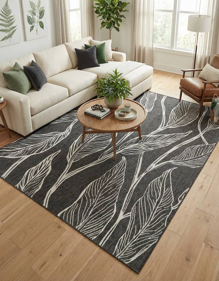 Detail image of 7' 10 x 11'  Washable Botanical Indoor / Outdoor Rug